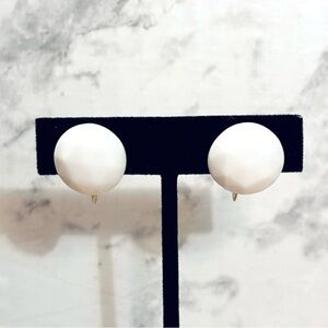 Vintage Castlecliff Milk Glass Button Clip On Earrings 1960s